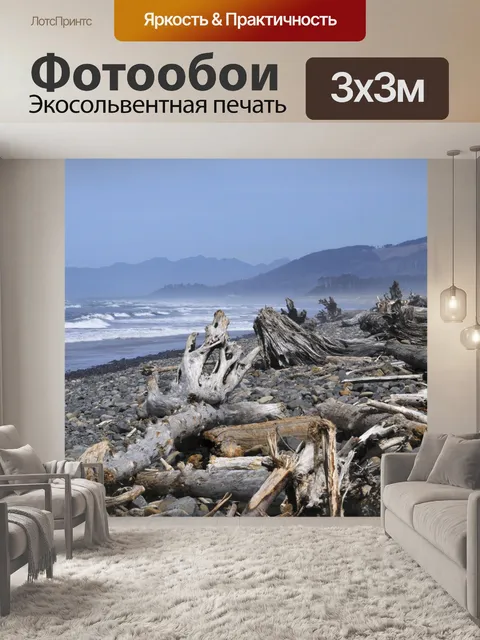 Фотообои Бревна вдоль пляжа берега