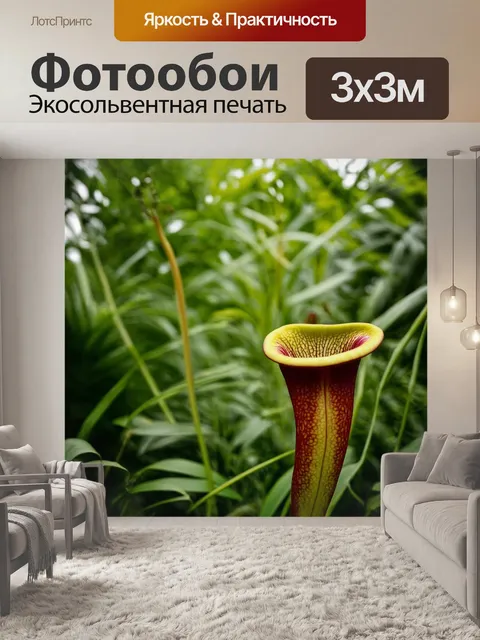 Фотообои минималистичная композиция непентесов на фоне размытых контуров ботанического сада будапешта