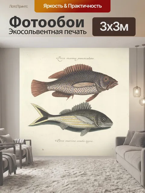 Фотообои Винтажное искусство рыбы