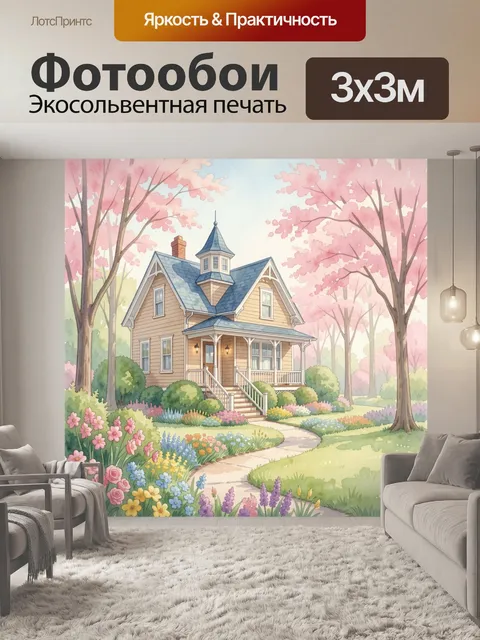 Фотообои Уютный дом среди цветущих сакур