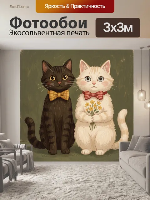 Фотообои Два котенка с цветами