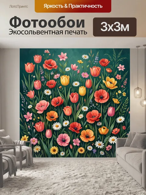 Фотообои Полевые маки и тюльпаны