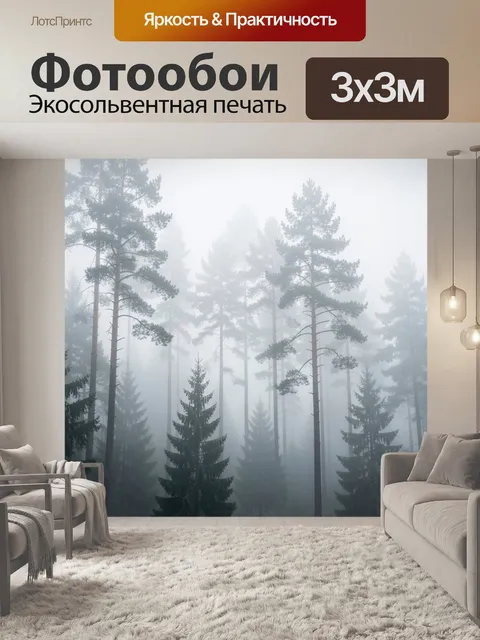 Фотообои Туманный сосновый лес