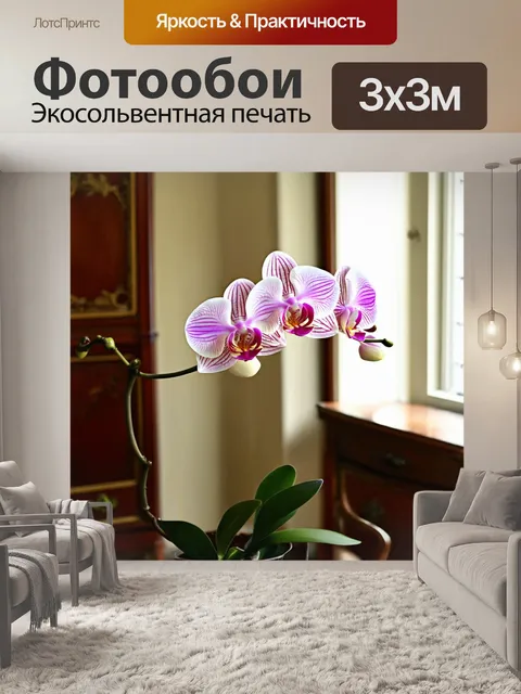 Фотообои орхидея, гармонично вписывающаяся в винтажный интерьер с антикварной мебелью