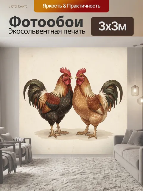Фотообои Пара петухов в винтажном стиле