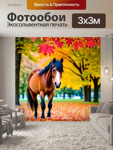 Фотообои пони в осеннем парке с разноцветными листьями
