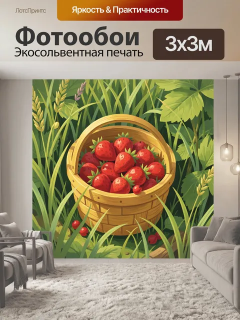 Фотообои Клубника в плетёной корзине
