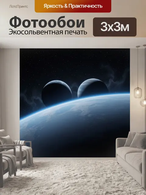 Фотообои Две планеты над горизонтом