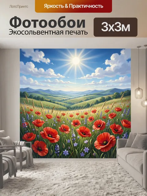 Фотообои Солнечный луг с маками