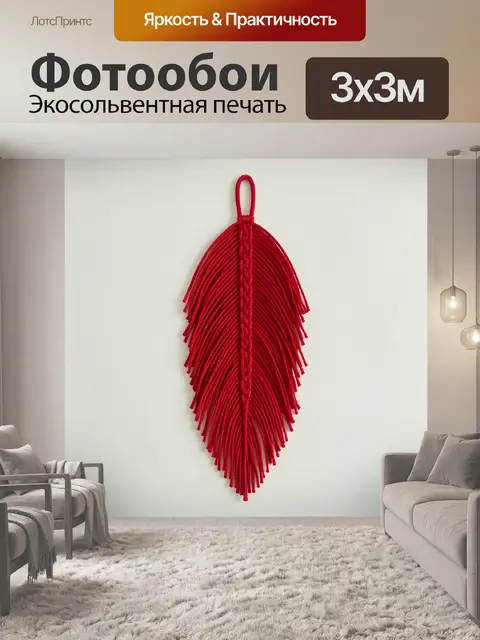 Фотообои Красное макраме с перьями