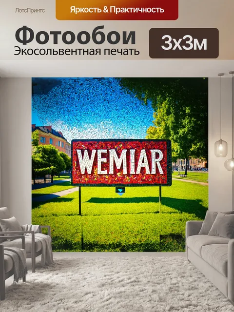 Фотообои знак города веймара, сделанный из яркой мозаики, предстает перед взором, окруженный зелеными парками и…