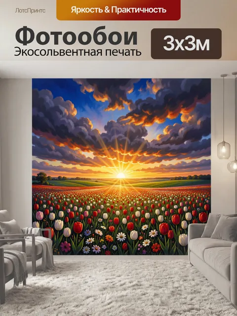 Фотообои Тюльпановое поле на рассвете