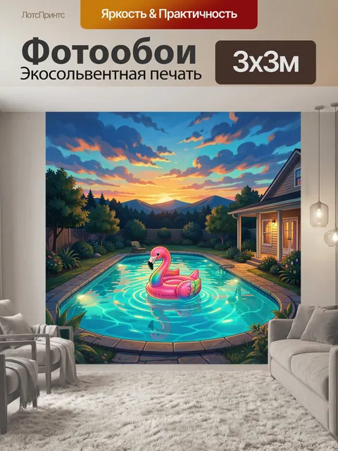 Фотообои Надувной фламинго в бассейне