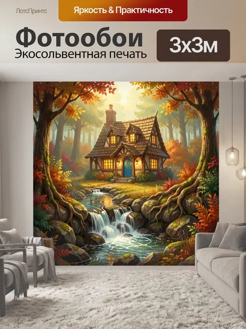 Фотообои Уютный домик в осеннем лесу