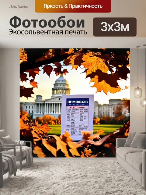 Фотообои на переднем плане изображен яркий бюллетень выборов в сша с логотипом демократов