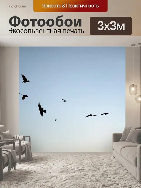 Фотообои светлый фон и изящные птицы, летящие в небе
