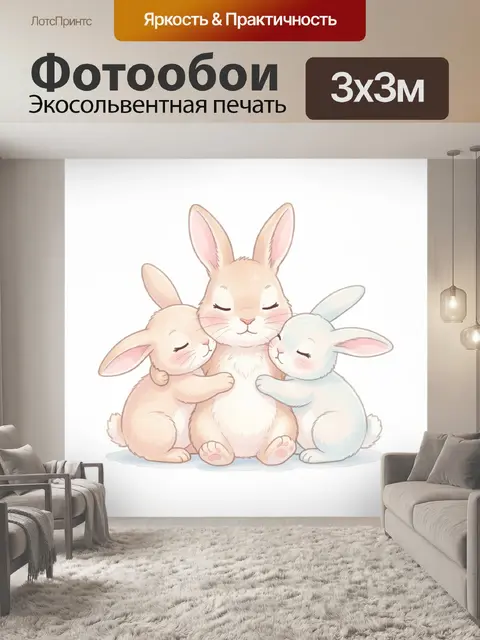 Фотообои Три милых кролика в обнимку