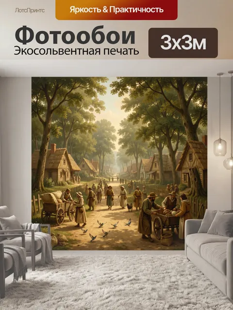 Фотообои Средневековая деревня в лесу