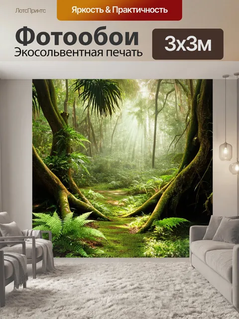 Фотообои папоротники, обвивающие старые деревья в тропическом лесу, где солнечные лучи пробиваются сквозь листву…