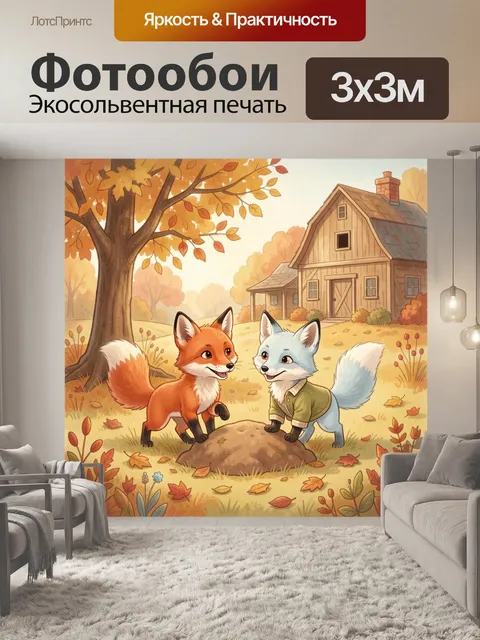 Фотообои Два лисенка у фермы осенью