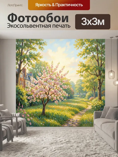 Фотообои Весенний сад с цветущим деревом