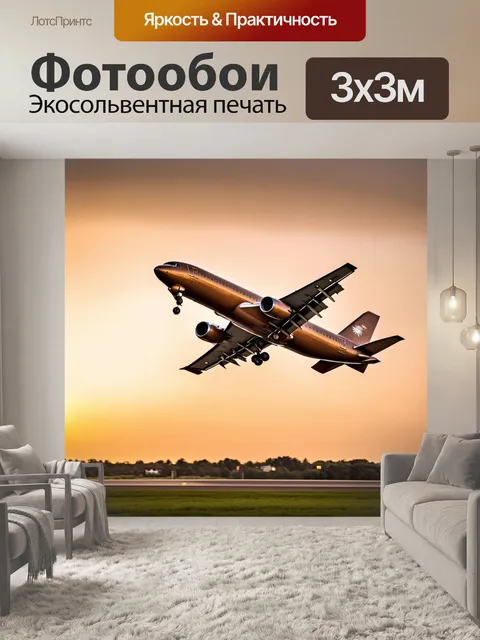 Фотообои коричневый самолет, взлетающий на фоне заката