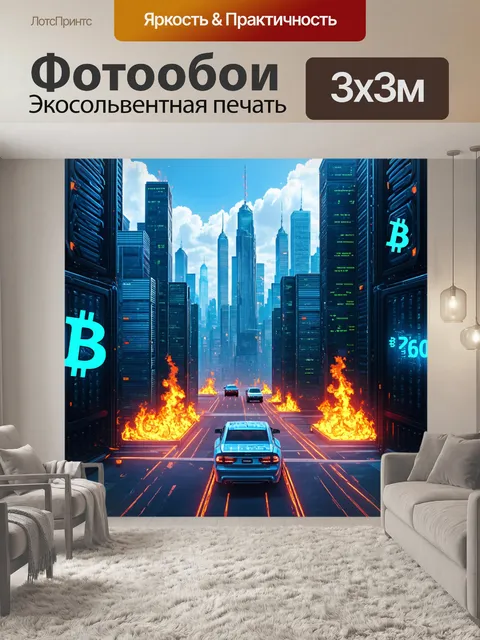 Фотообои киберпанковый город с высокими небоскрёбами
