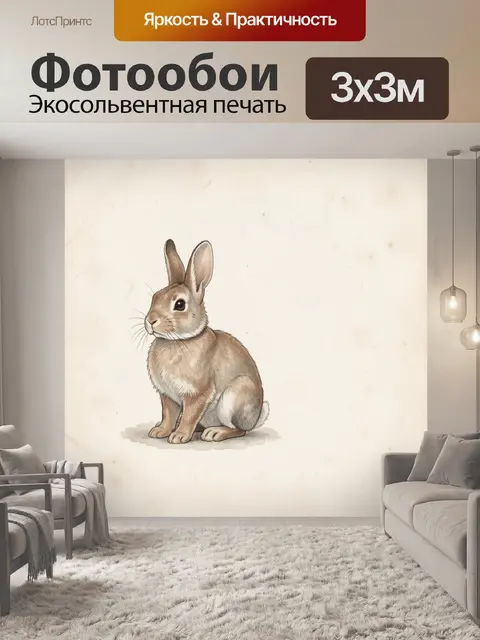 Фотообои Нежный зайчик на светлом фоне