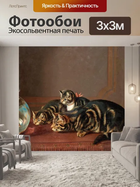 Фотообои Кошки Watching Рыба в Fishbowl