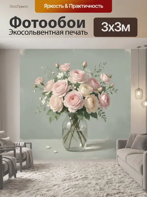 Фотообои Нежный букет роз в вазе