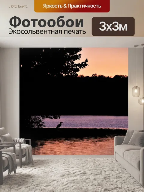 Фотообои Великий Синий Цапля Закат Силуэт