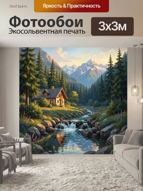 Фотообои Домик у горной реки