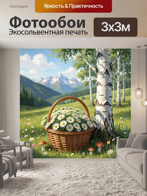 Фотообои Летний горный луг с ромашками