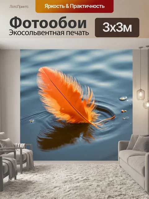 Фотообои оранжевый цвет: оранжевое перо, лежащее на поверхности воды, создает ощущение легкости и умиротворения