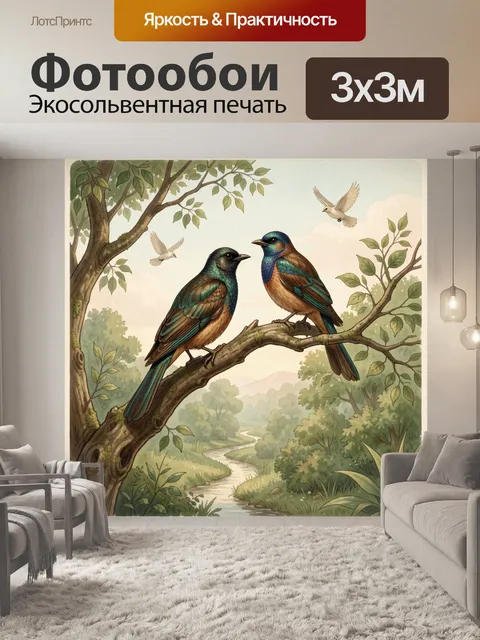 Фотообои Две птицы на ветке