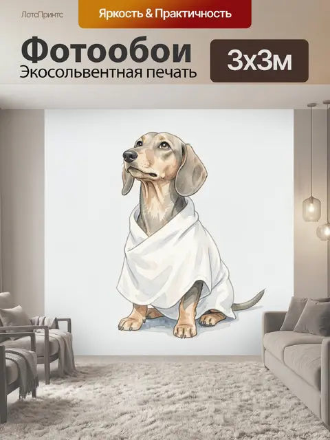 Фотообои Такса в белой накидке
