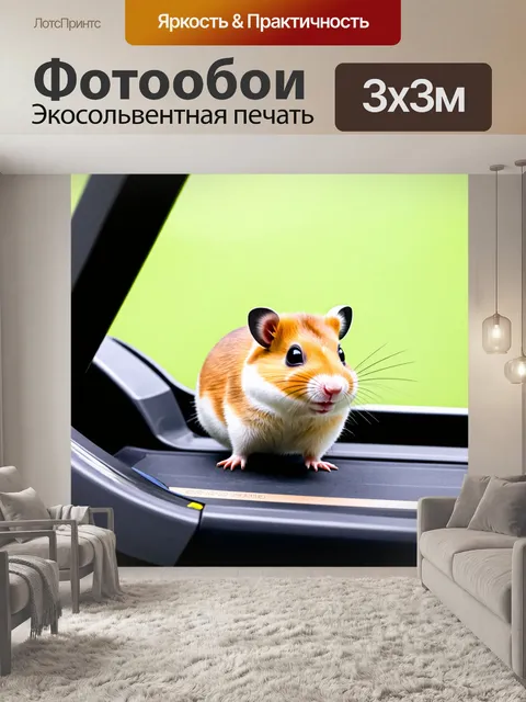 Фотообои энергичный hamster, запрыгнувший на беговую дорожку, усиливает своё спортивное мастерство