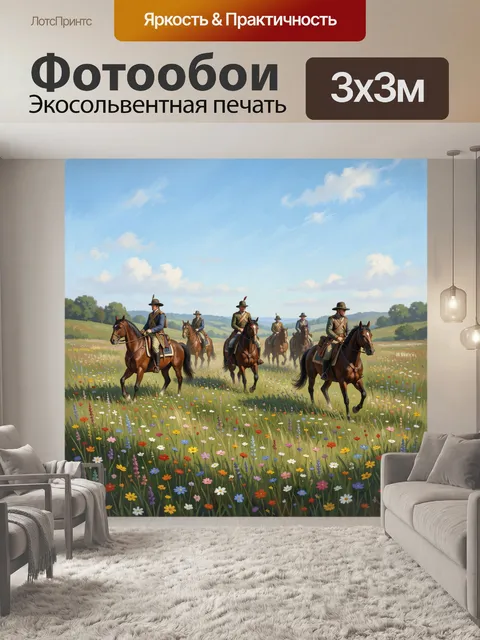 Фотообои Кавалеристы на цветущем лугу
