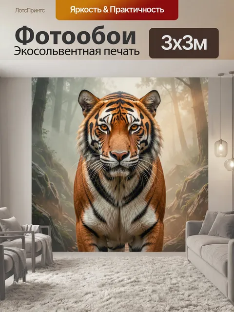 Фотообои Тигр в туманном лесу