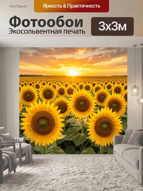Фотообои Подсолнухи на закате