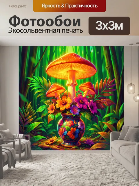 Фотообои Светящиеся грибы и цветы в лесу