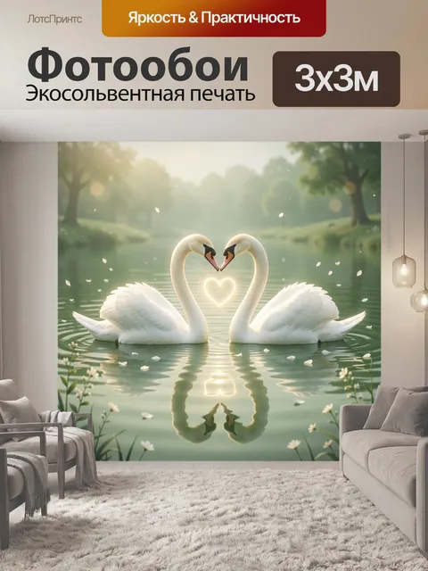 Фотообои Лебеди в форме сердца на озере