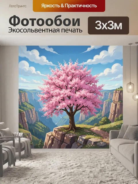 Фотообои Цветущая сакура на скале