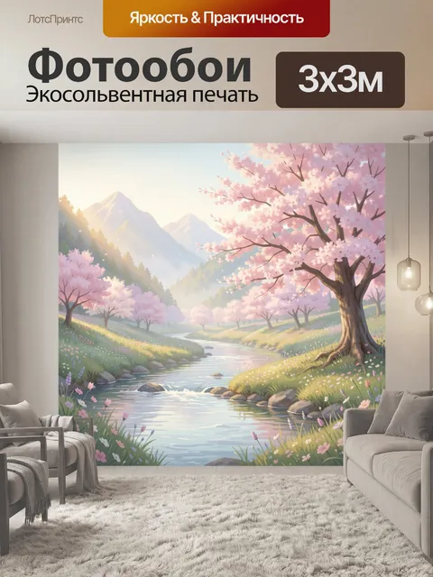 Фотообои Цветущая долина у горной реки