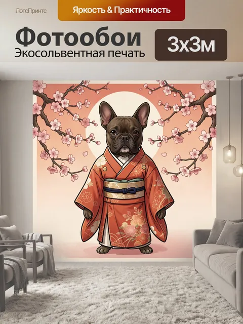 Фотообои Французский бульдог в кимоно