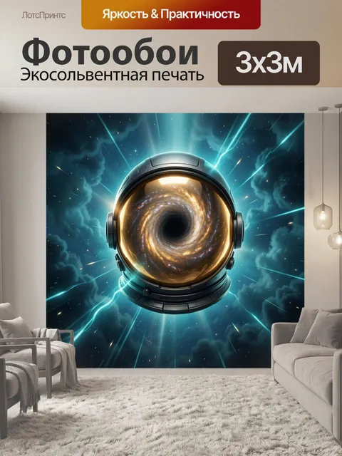 Фотообои Шлем космонавта с черной дырой