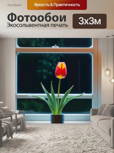 Фотообои тюльпан грация на окне уютного дома