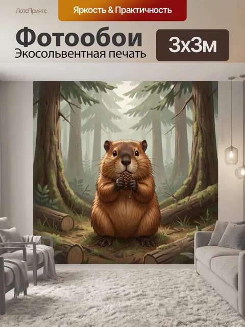 Фотообои Сурок с шишкой в лесу