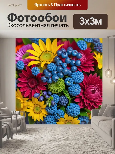 Фотообои ягоды и цветы, собранные в букете