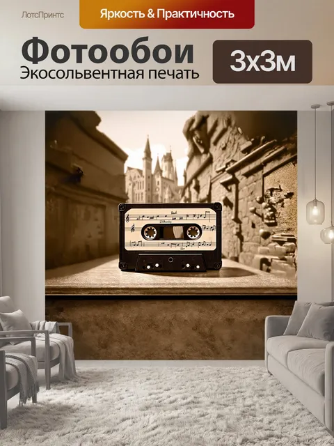 Фотообои старинная кассета с музыкальной пленкой